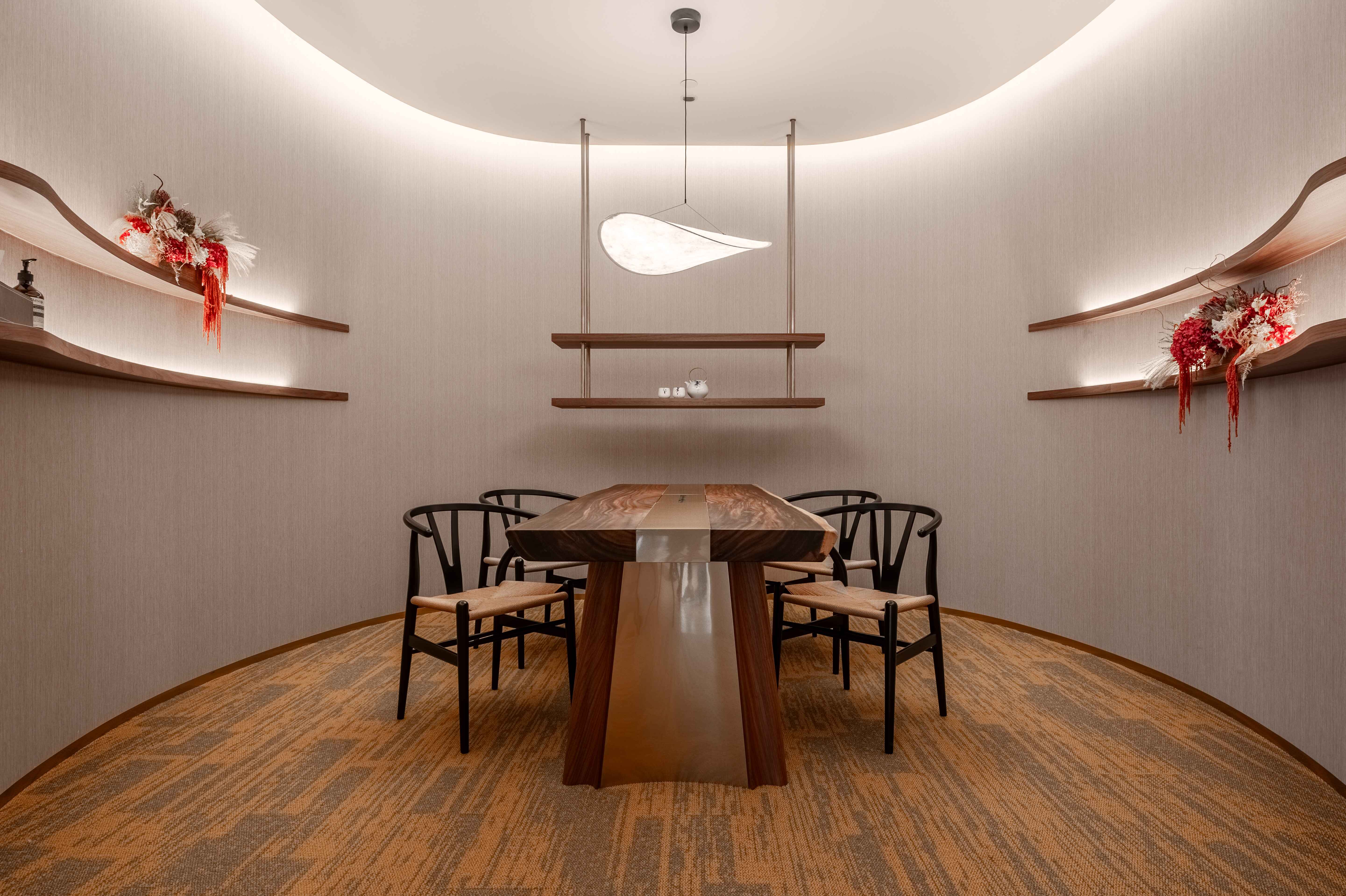 A meeting room in VP Bank's Singapore office designed like a tea room.